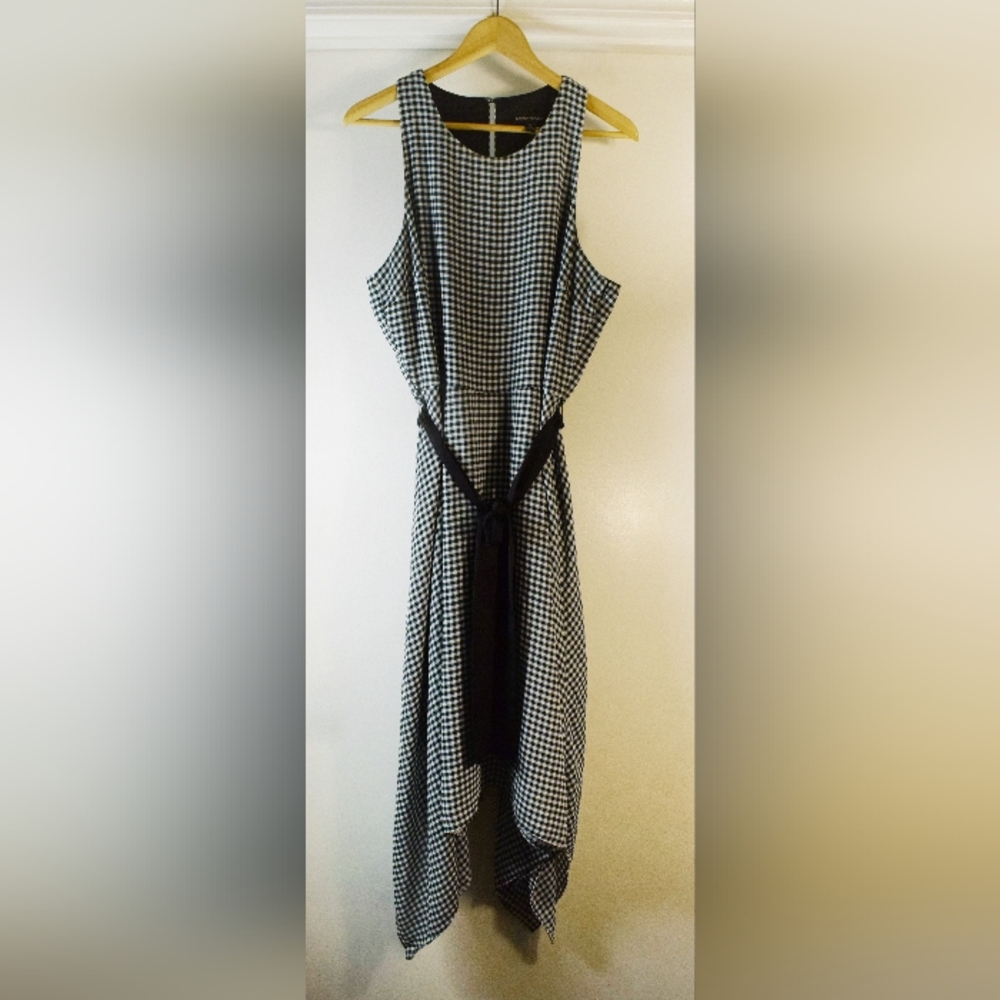 Banana Republic Black & White Gingham Asymmetrical Dress, Sz 16